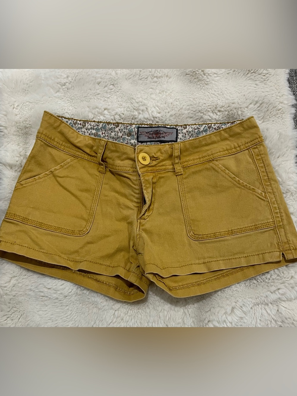 iris Mustard Yellow Front-Pocket Jean Shorts
